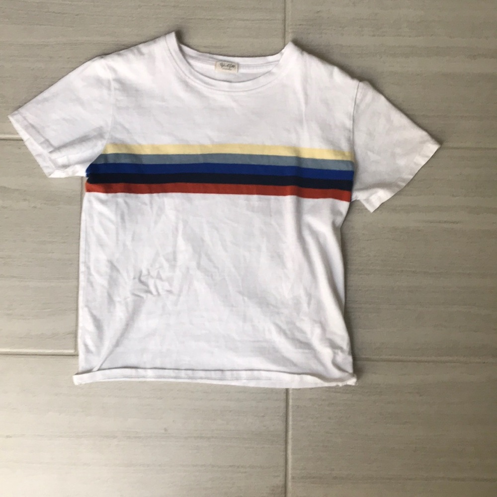 A white shirt with color stripe down the middle.